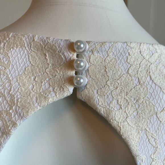 Pink Tartan Elegant Lace Open Back Cap Slv Round Nk Midi Dress White Cream Sz 6 - Picture 8 of 11